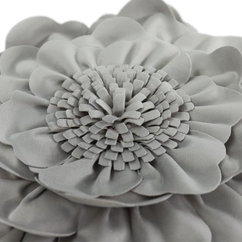 JWH Handmade Flower Throw Pillow Cover Decorative Floral Pillow Case Round Cushion Velvet Pillowcase for Bedroom Bed Couch Living Room 14 Inch Grey - Image 2
